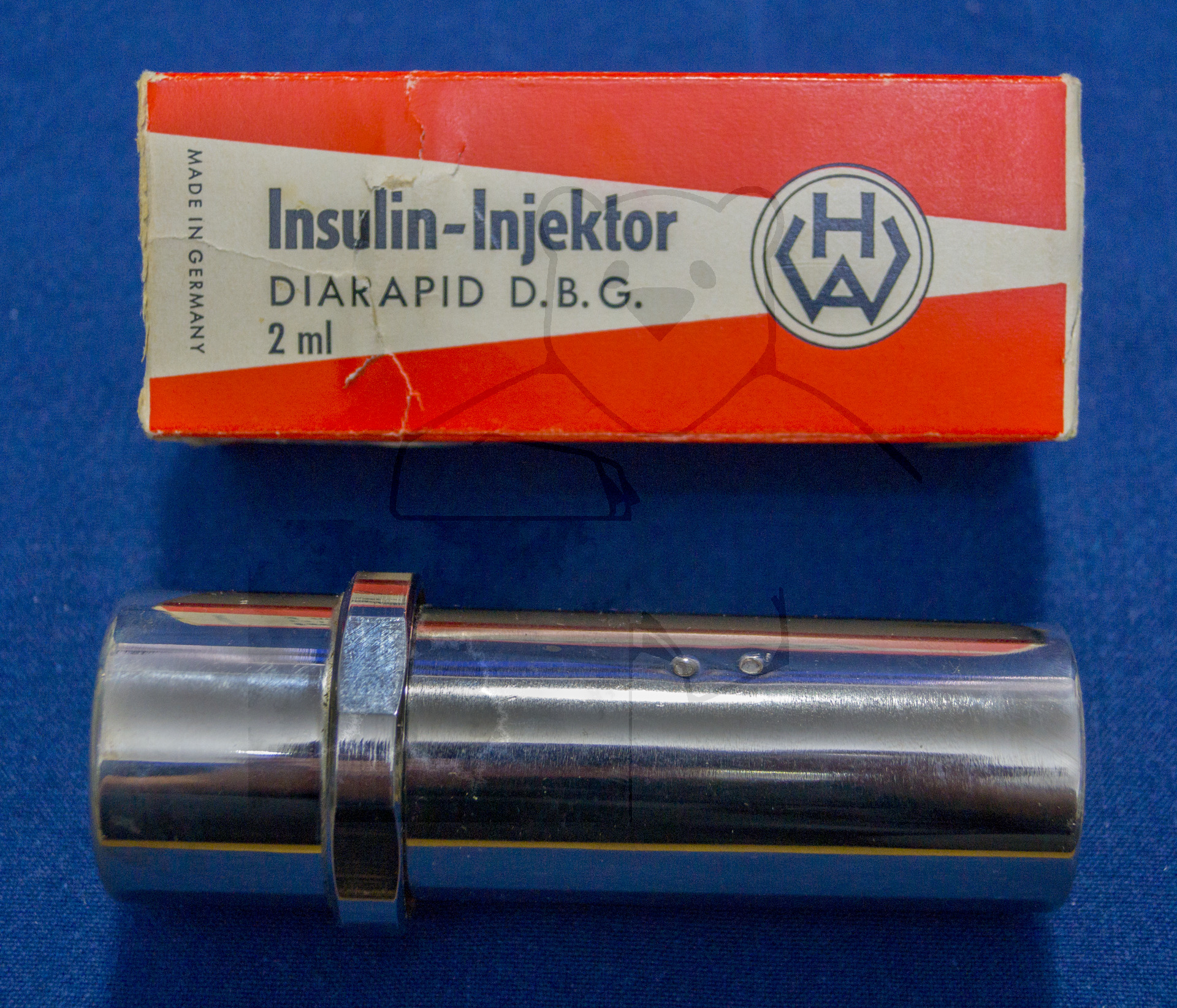 Insulininjektor "Diarapid", 1963'er Jahre, Verpackung und Aufbewahrungszylinder (Sterilisierbar)